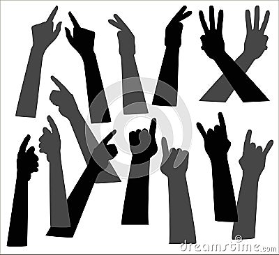 Vector illustration of silhouettes of hands with different gestures. Vector Illustration